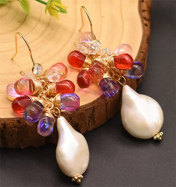 HABITOO Original Czech Crystal Natural Baroque Pearl Handmade Earrings Ladies Pearl Earrings Jewelry Gift for Women