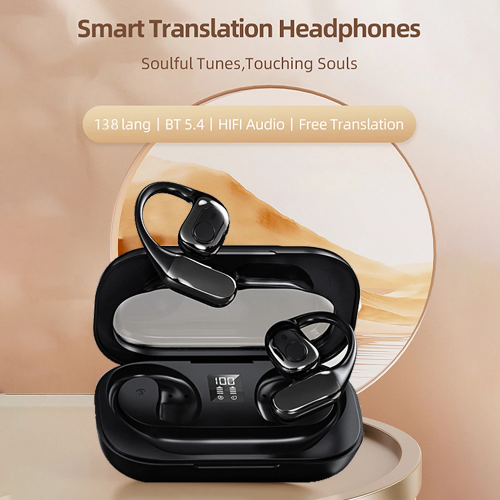 AI Translator ultra-long battery life waterproof wireless smart translation earphones BT5.4 Two-Way learning translation earbuds