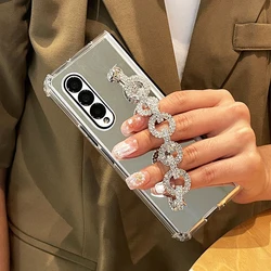 Luxury Rhinestone Bracelet Phone Cover For Samsung Galaxy Z Fold 6 5 4 3 Makeup Mirror Soft TPU Frame Shockproof Case For Woman