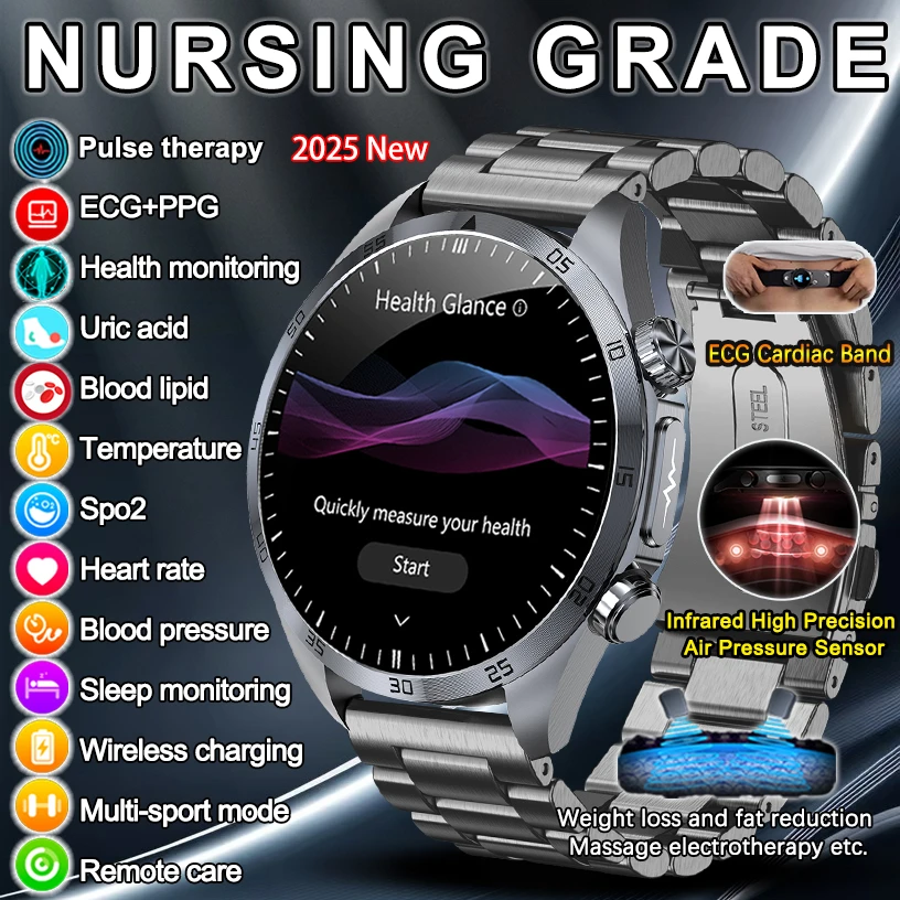 

2025 New Pulse Therapy Micro CES Sleep Aid Function Smart Watch Men ECG+PPG Blood Oxygen Blood Fat Uric Acid Spo2 Health Watches