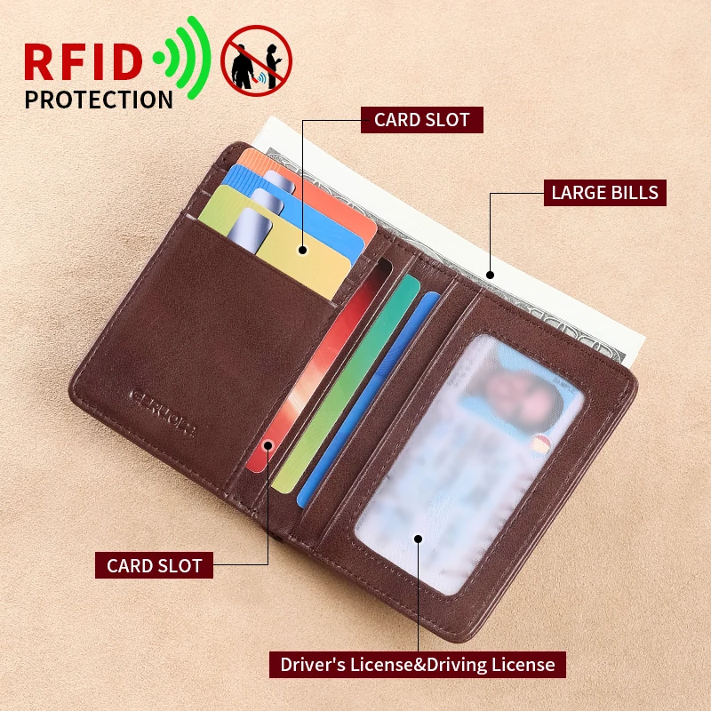 GERUOLA Vintage Leather Men's Wallet - Ultra-Thin RFID Blocking, Top-Grain Cowhide, Multi-Card Holder with Security Snap Button,