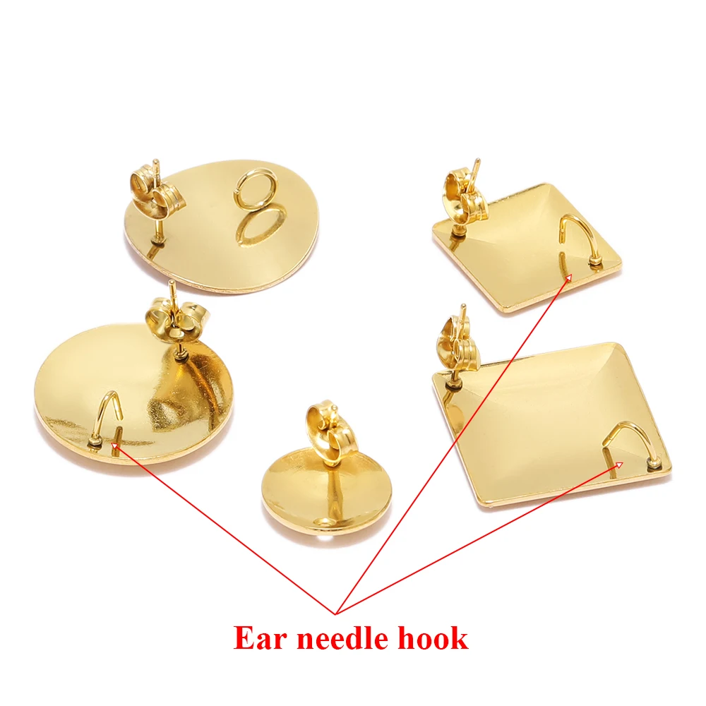10 Stück Edelstahl Gold Rhombus Runde Große Übertriebene Ohrstecker für DIY Mode-Ohrhänger Schmuckherstellung – Detail 3