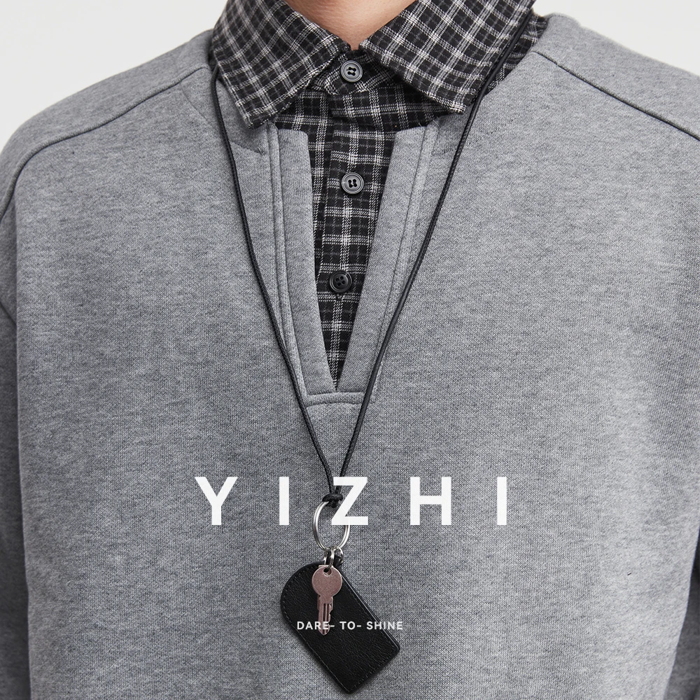 Fashion Heavyweight Fleece-Lined Sweatshirt 2025 Autumn Winter New American Trendy Brand Patchwork Shirt Collar Preppy Pullover