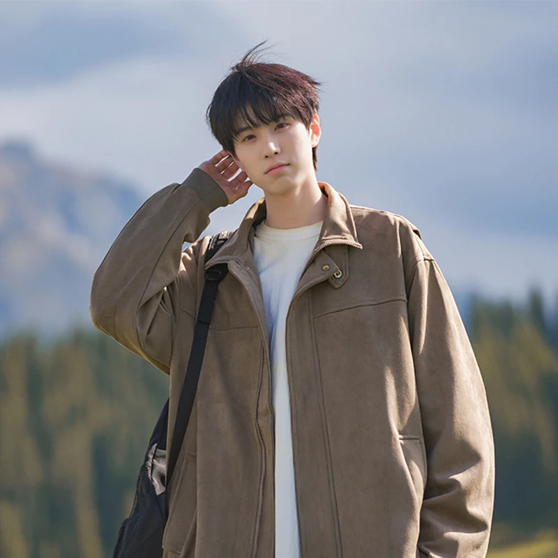 

Kazuki Kuraii мужская повседневная замшевая рабочая куртка весна осень свободного покроя универсальная летная куртка ветрозащитная длинная молния све