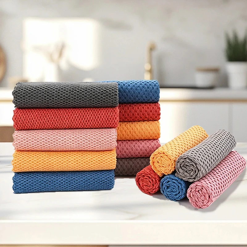Best-Selling 15-Piece Thickened Fish Scale Waffle Microfiber Cleaning Cloth, Highly Absorbent Lint-Free Cleaning Cloth, Multi-Color Reusable Towel, Suitable for Home Kitchen and Car Microfiber Dishwashing Cloth