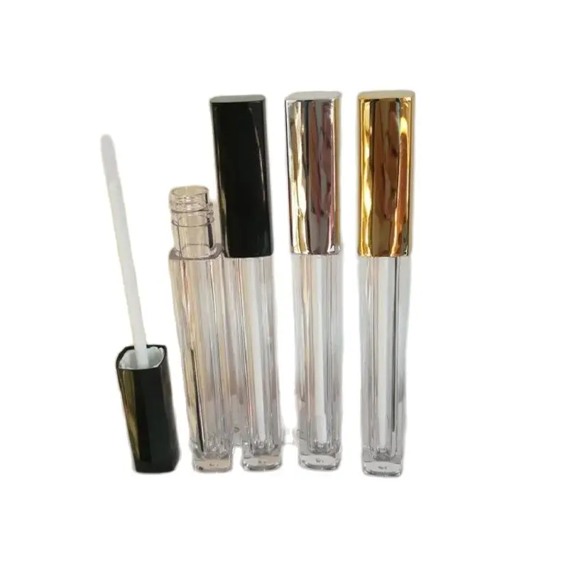 Wholesale 4ML Liquid Lipstick Lip Gloss Bottle Empty Square Black Silver Gold Lid Lipgloss Tubes Container Cosmetic Packaging