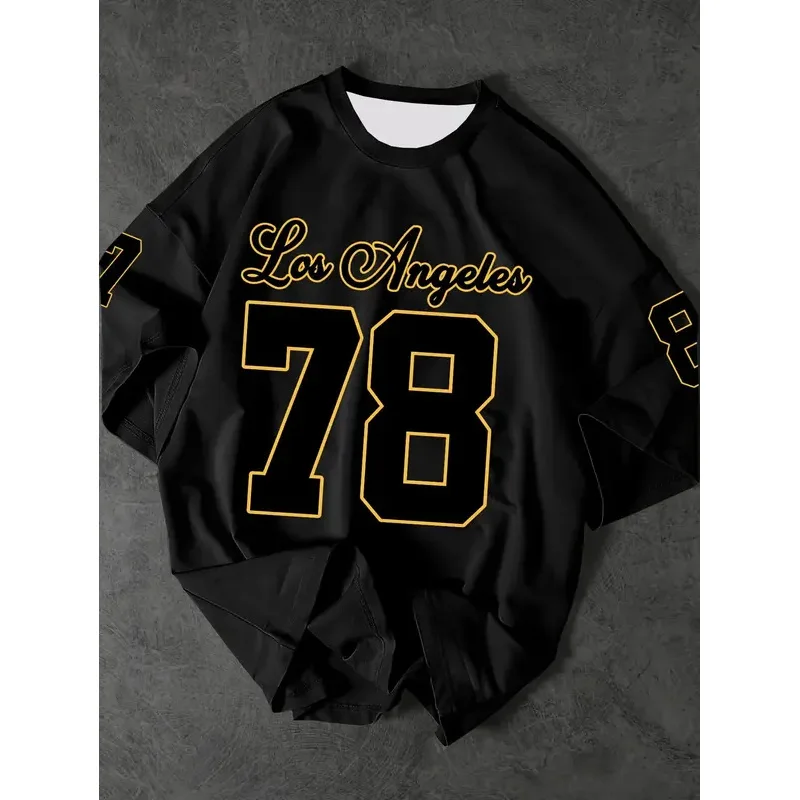 New Men's 2025 Summer T-shirt, Men's no. 78 Los Angeles printed sweatshirt, retro and casual