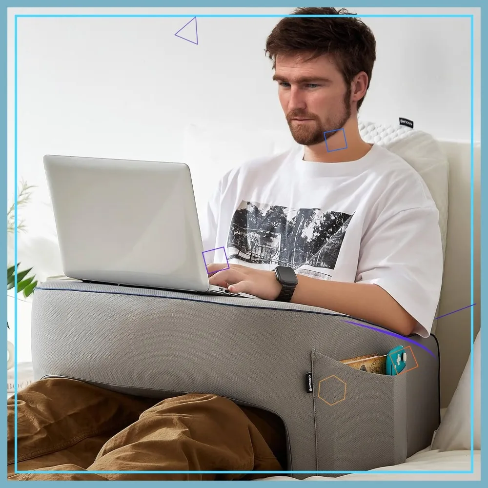 

Extra Large Lap Desk Pillow with Armrests & Pocket, Memory Foam Bed Rest for Reading Working in Bed Floor Sofa Grey