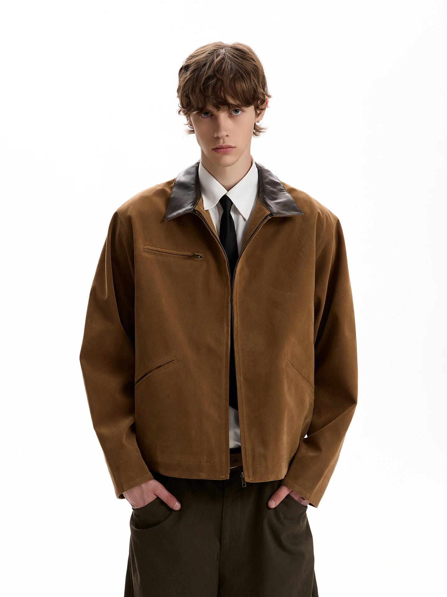 

American Retro Detroit Workwear Jaet ort Flip Collar Men's Barn Old Money Sle Suede Outerwear Spring Autumn ex