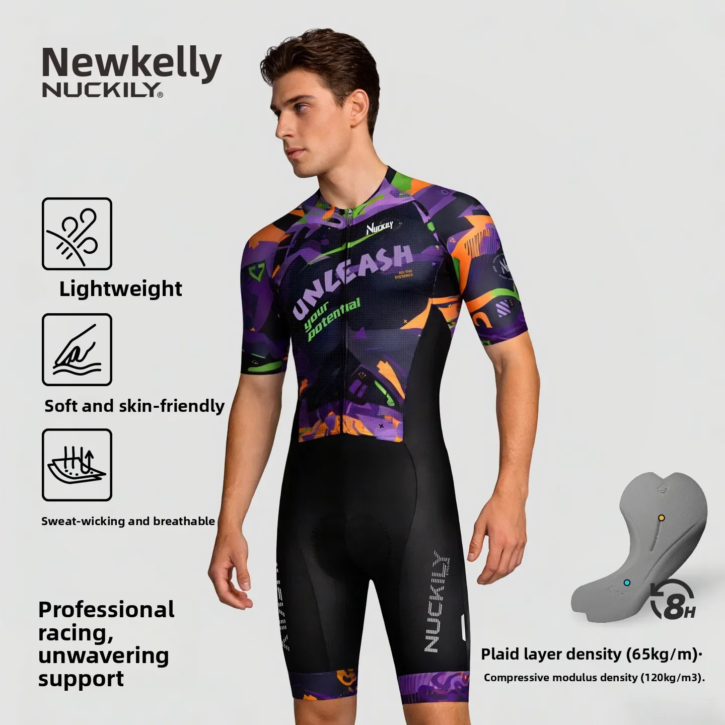 Men Cycling Skinsuit Short Sleeve One Piece Bike Suit 8H 3D Pad Quick Dry Breathable Anti Slip Road