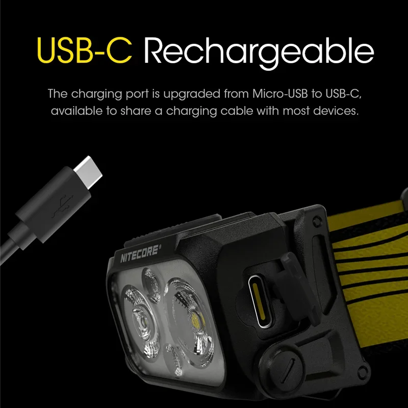 NITECORE NU25 Dual beam USB-C rechargeable Headlamp 400Lumens Beam color White Light, Red Light
