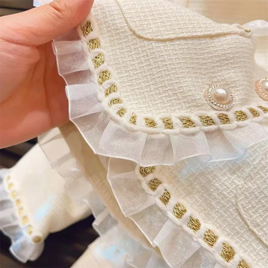 Children\'s Clothing Sets Lace Coat + Pleated Skirt 2pcs Sets Toddler Girl Clothes Winter Kids Clothes Baby Girl Outfit Set