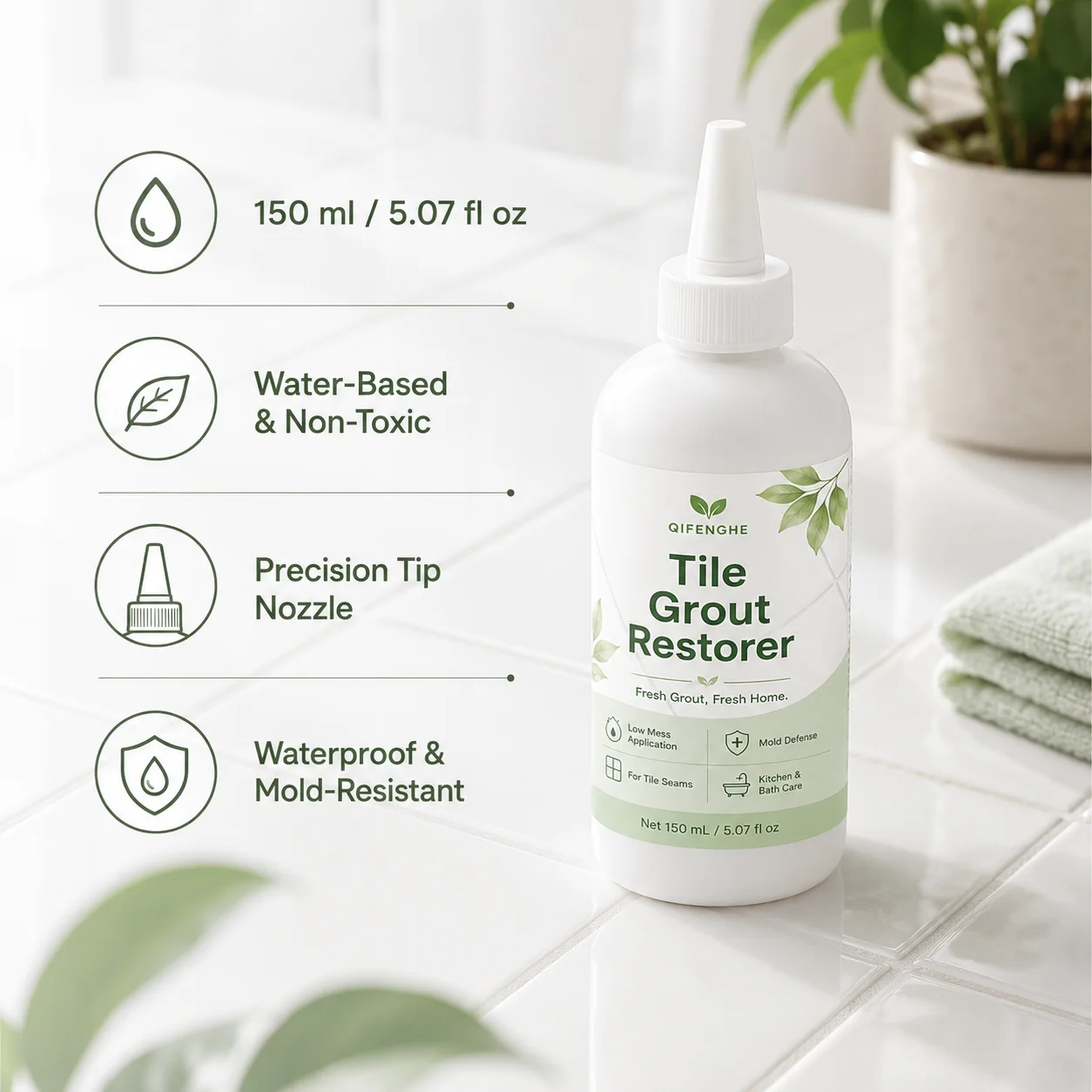 Tile Grout Renew Pen 150ml Waterproof Anti Mold Gap Filler Repair Sealant for Kitchen Bathroom Shower Floor Wall Ceramic Tiles