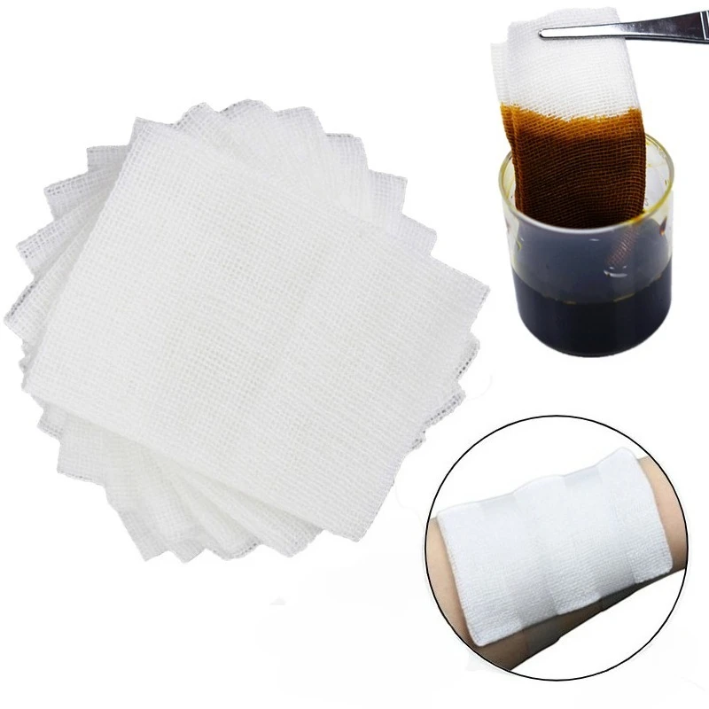 10 Sheets/Bag White Gauze Sterilized Disposable Absorbent Cotton Gauze Wound Dressing Bandage Breathable First Aid Skin Patch