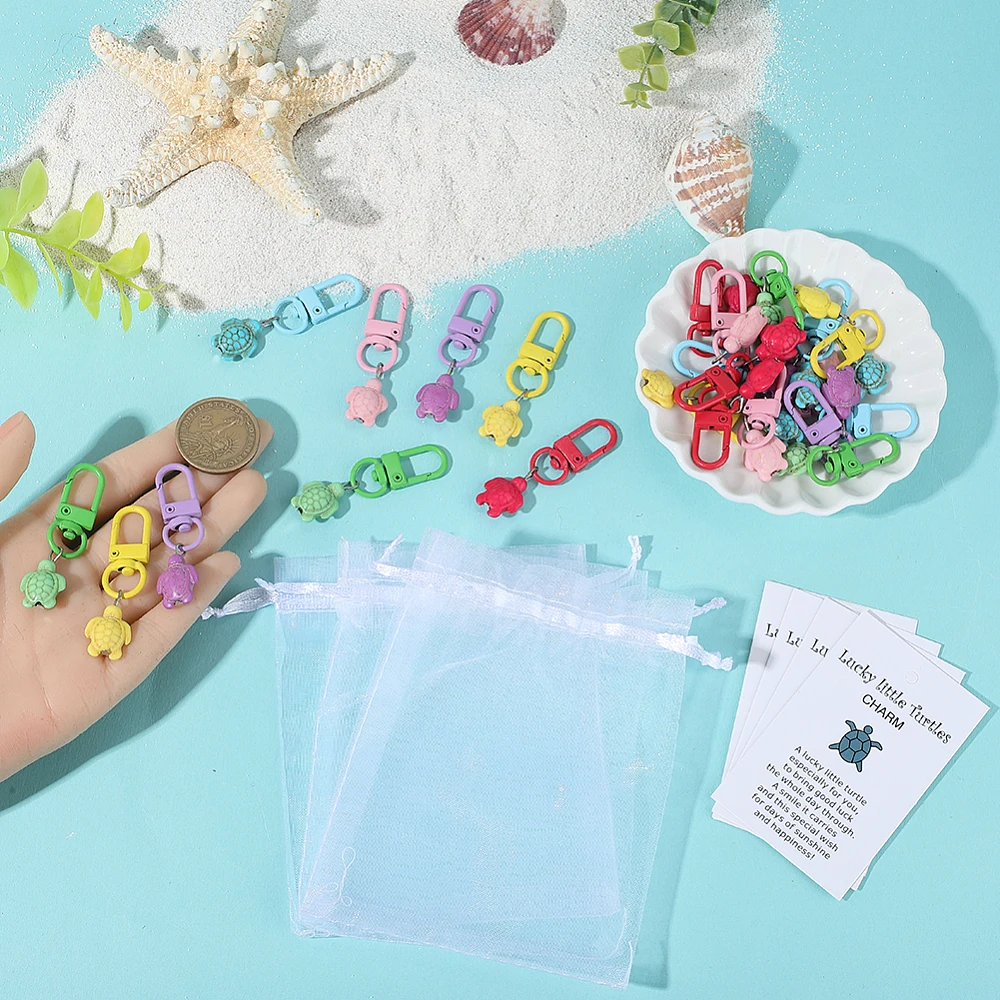 1 Box 20 Sets Turtle Keychain Set Sea Turtle Keyring Resin Summer Ocean Sea Animals Lucky Themed Turtles Key Chain Set - view 3
