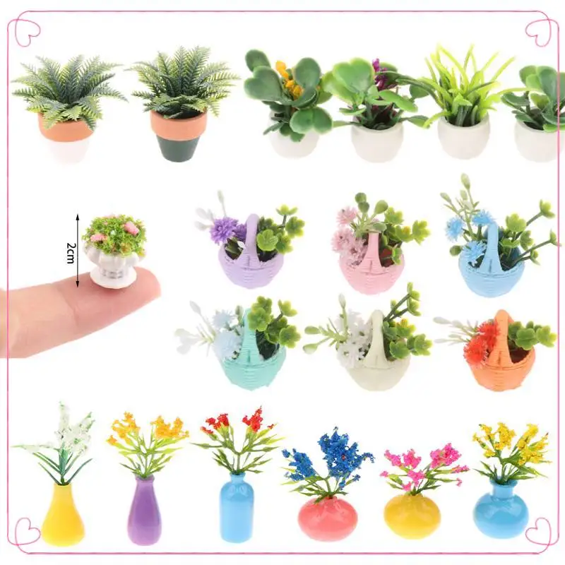 1Pc Miniature Green Plant Tree Potted Model 1/12 Dollhouse Home Living Room Decoration Dolls House Home Micro Garden Ornaments