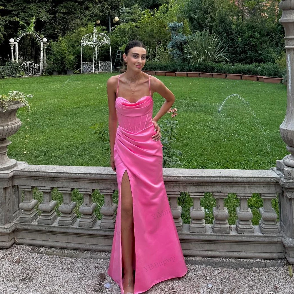 

Элегантные вечерние платья 2026 на тонких бретельках с открытой спиной и атласом русалки, простое платье для выпускного вечера с разрезом по бокам, по индивидуальному заказу