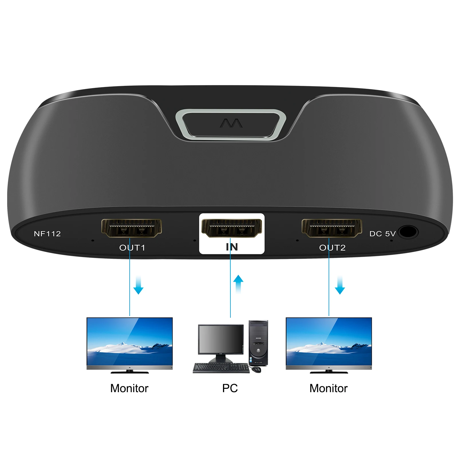 Divisor HDMI 1 × 2 Full HD 2160P HDR extensor 1 en 2 salida HDMI 2,0 4k x 2k/60Hz, compatible con HDCP 2,2 para PC,DVR,HDTV ,STB,DVD proyector