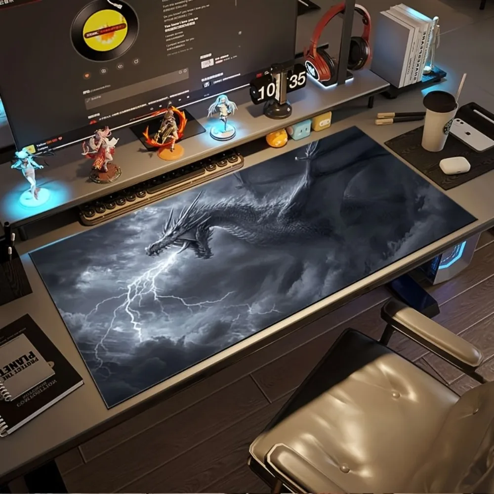 Silver-gray dragon cloud-intersecting illustration durable table mat desk accessories desk organizers and trays tapis de souris 6