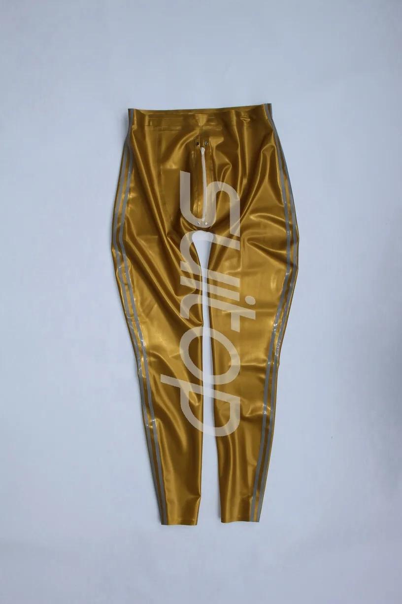 Suitop 0.4mm latex rubber glued leggings with front zip pants trousers