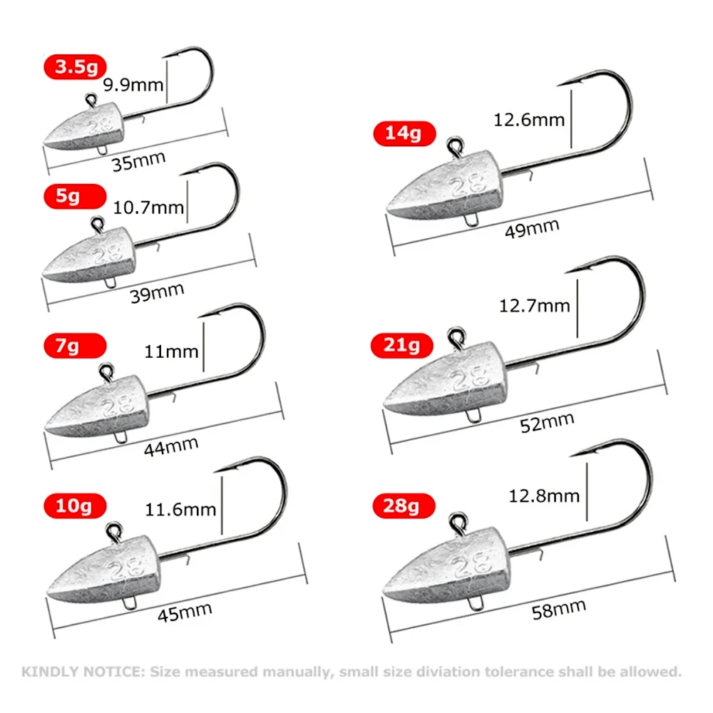 MrLurion 5pieces 3.5g 5g 7g 10g 14g 21g 28g fishing jig head hooks for soft lures ,fish tackle for bass perch pike trout hooks