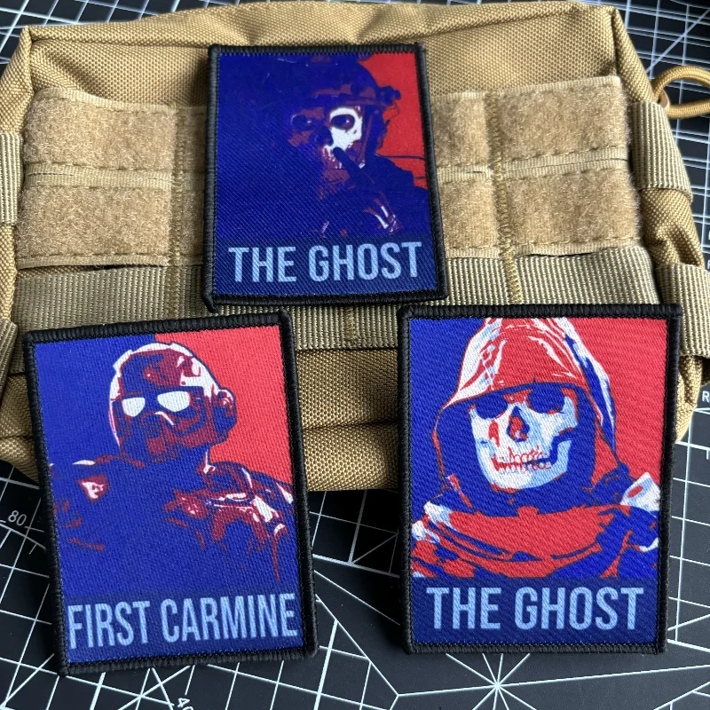 The Ghost Tactical Patch Call of Duty The Carmine Game Morale Badge Hook & Loop Red and Blue Printing Military Backpack Sticker