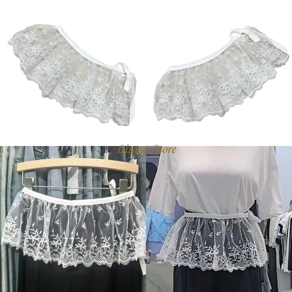 

M6CC Embroidery Lace Waistband Skirt Decorative Sheer Mesh Shirt Extender for Women