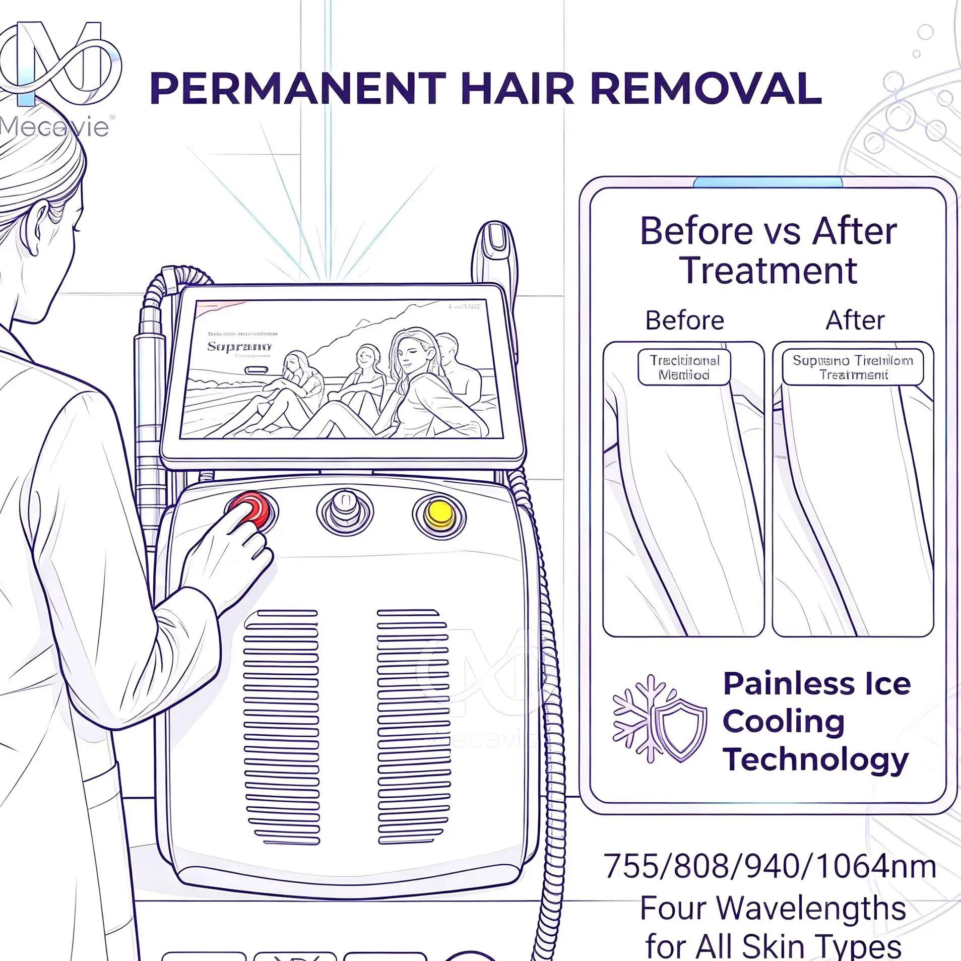 2 In 1 Professional Diode Hair Care Machine And Nd Yag Beauty Device 5000W High Power Multifunctional Equipment With Multi Wave Technology Ice Cooling System For Salon Spa Pigment Care And Body Beauty