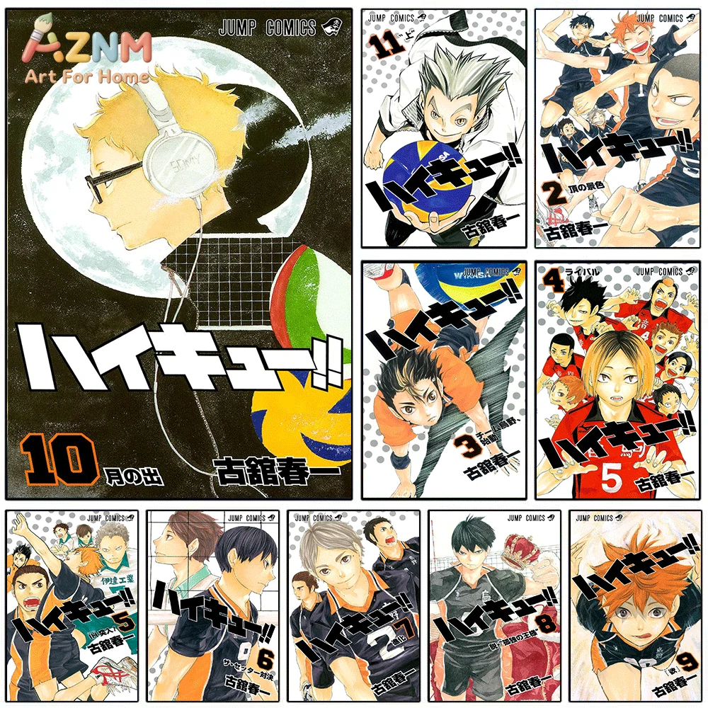 AZNM Stained Glass Style Pokemon CaAZNM Haikyuu Volume 10 Hinata Shoyo Headphones Manga Canvas Wall Art Single Frameless Volle