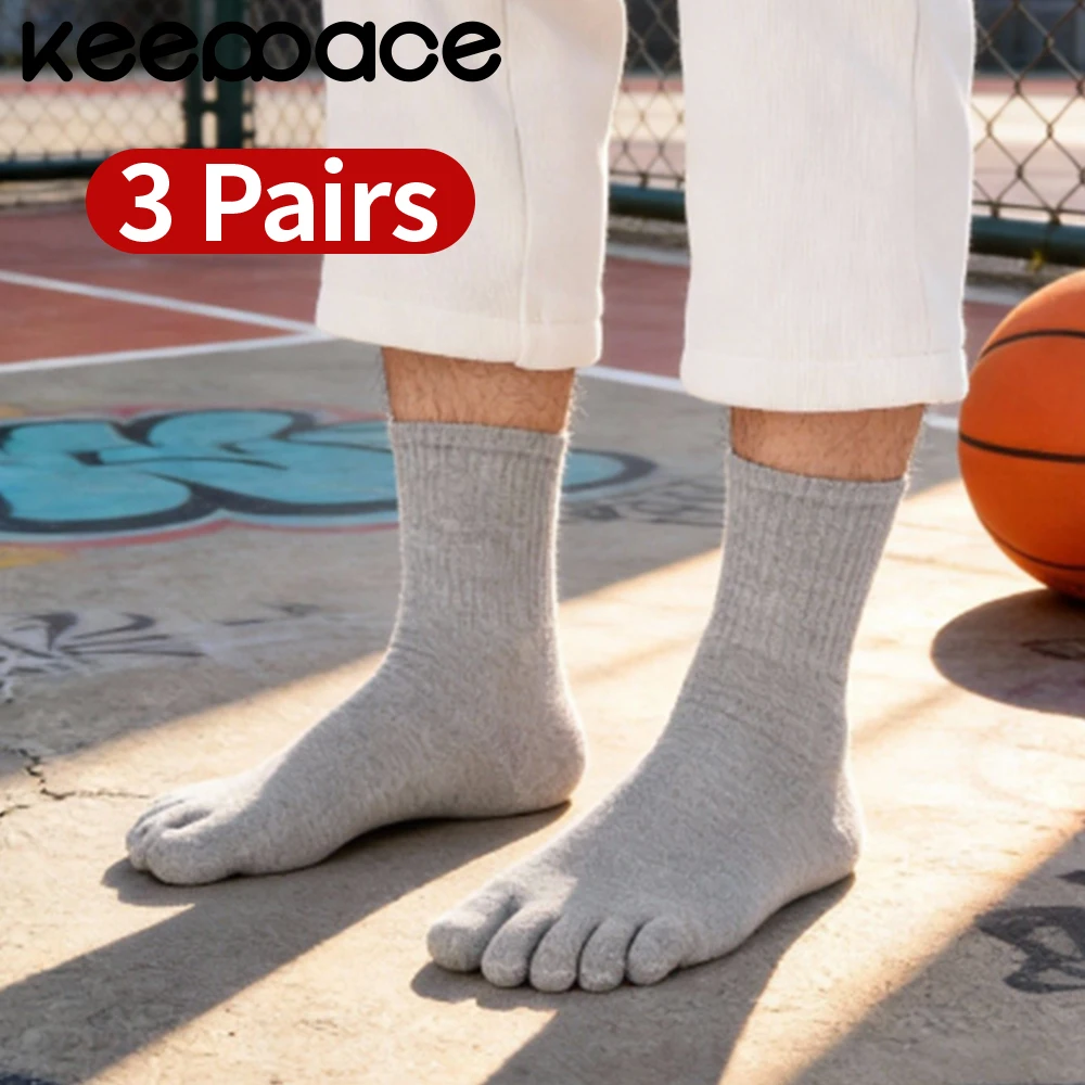 Keeppace 3 زوج الرجال تو منفصلة إصبع الجوارب تنفس المضادة للانزلاق القطن كرة السلة الأوسط جوارب أنبوبية خمسة أصابع الجوارب داخلي #1