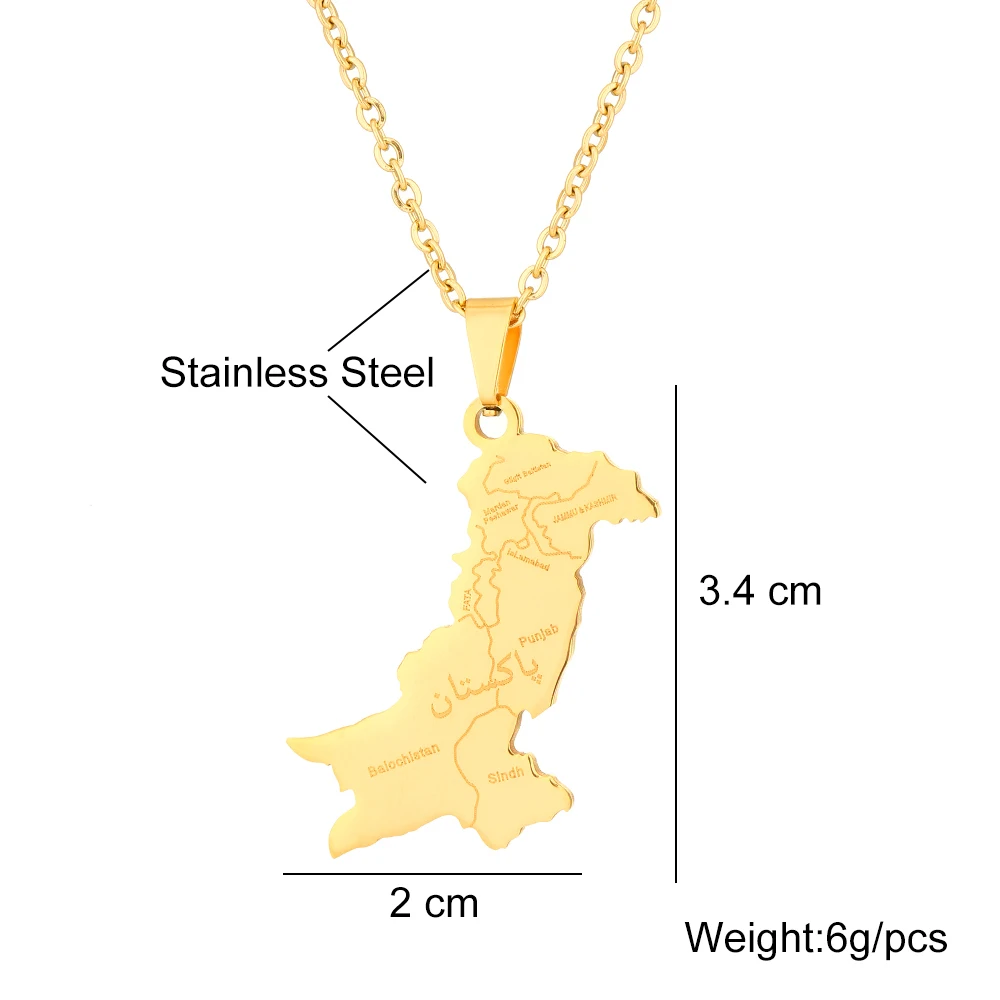 Pakistan Map With City Pendant Necklace Stainless Steel For Women Men Gold Silver Color Charm Fashion Pakistani Maps Jewelry