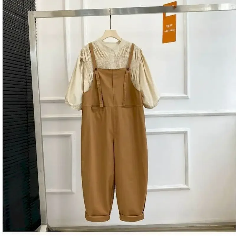 

Cotton Jumpsuits Women New Summer Loose Oversized Playsuits Casual Solid Pocket Vintage One Piece Outfit Women Straight Pants