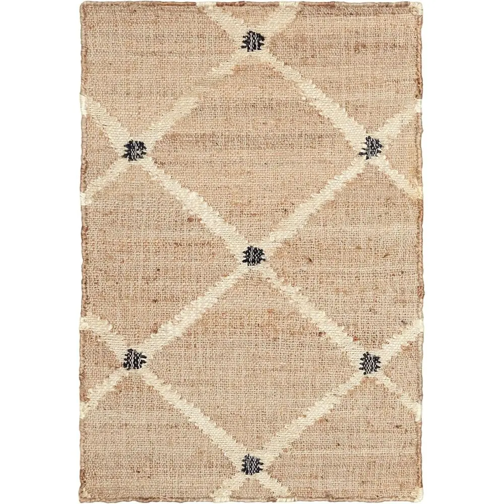 

2' x 3' Natural Neutral Diamond Pattern Handwoven Jute Accent Rug - Durable, Lightweight, High Traffic Area Friendly for Kitchen