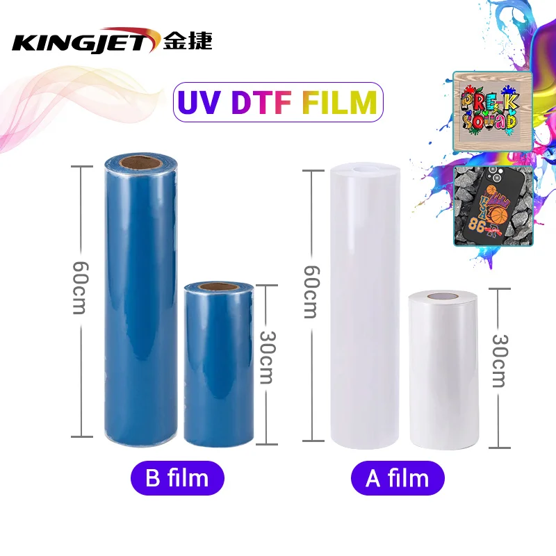 

KINGJET Popular UV DTF A-B Film Roll 30cm*100m A1 DTF Cup Wrap A-B PET Clear Sticker Film for Water Transfer Printer in Stock!