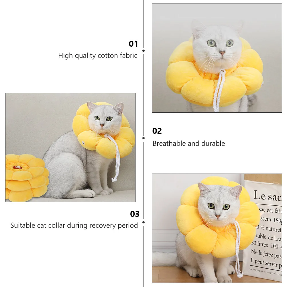 

Pet Cat Recovery Cone Collar Sunflower Design Comfortable Cotton Medical Collar for Wound Cure Cat Recovery Cone