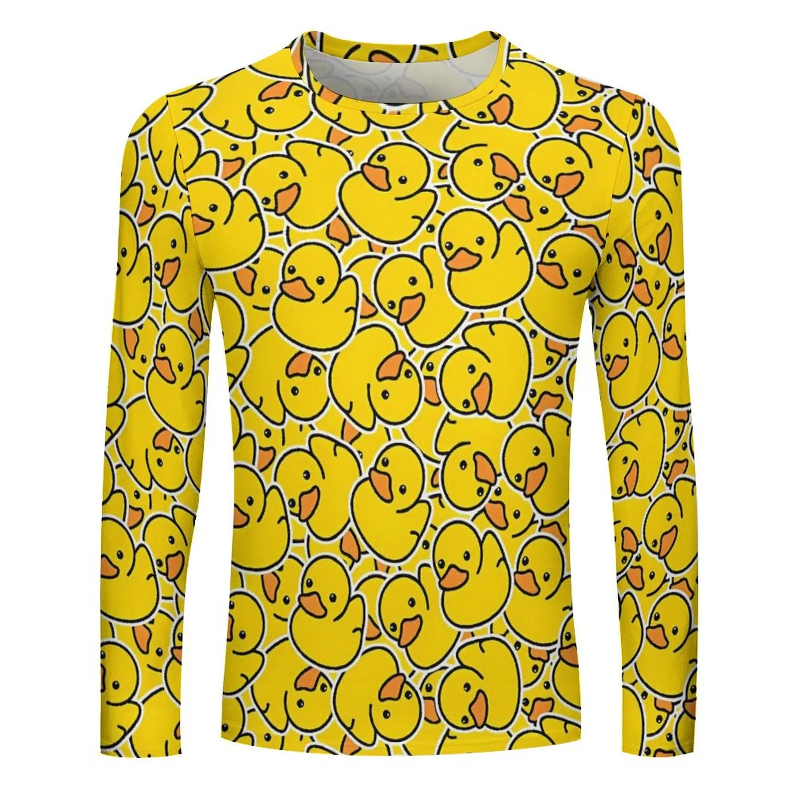 Autumn Breathable Loose Men\'s/Women\'s Fashion Casual Cartoon Yellow Duck Irregular Print Solid Color Hoodie Long Sleeve T-Shirt