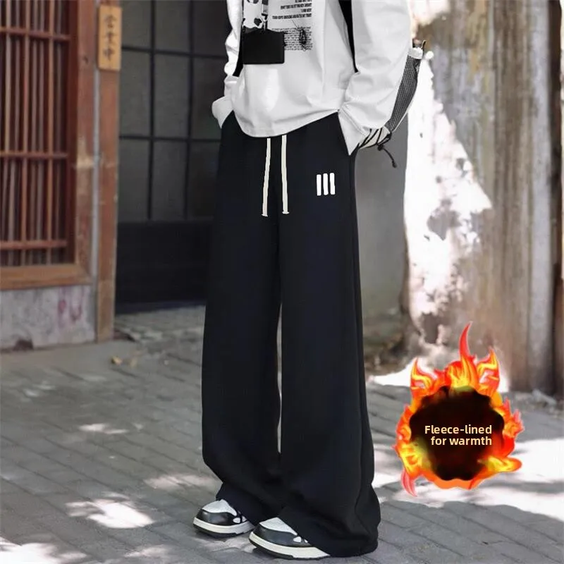 

Зимние повседневные свободные прямые брюки на подкладке Fce, универсальные спортивные штаны с принтом High Street, мужская мода