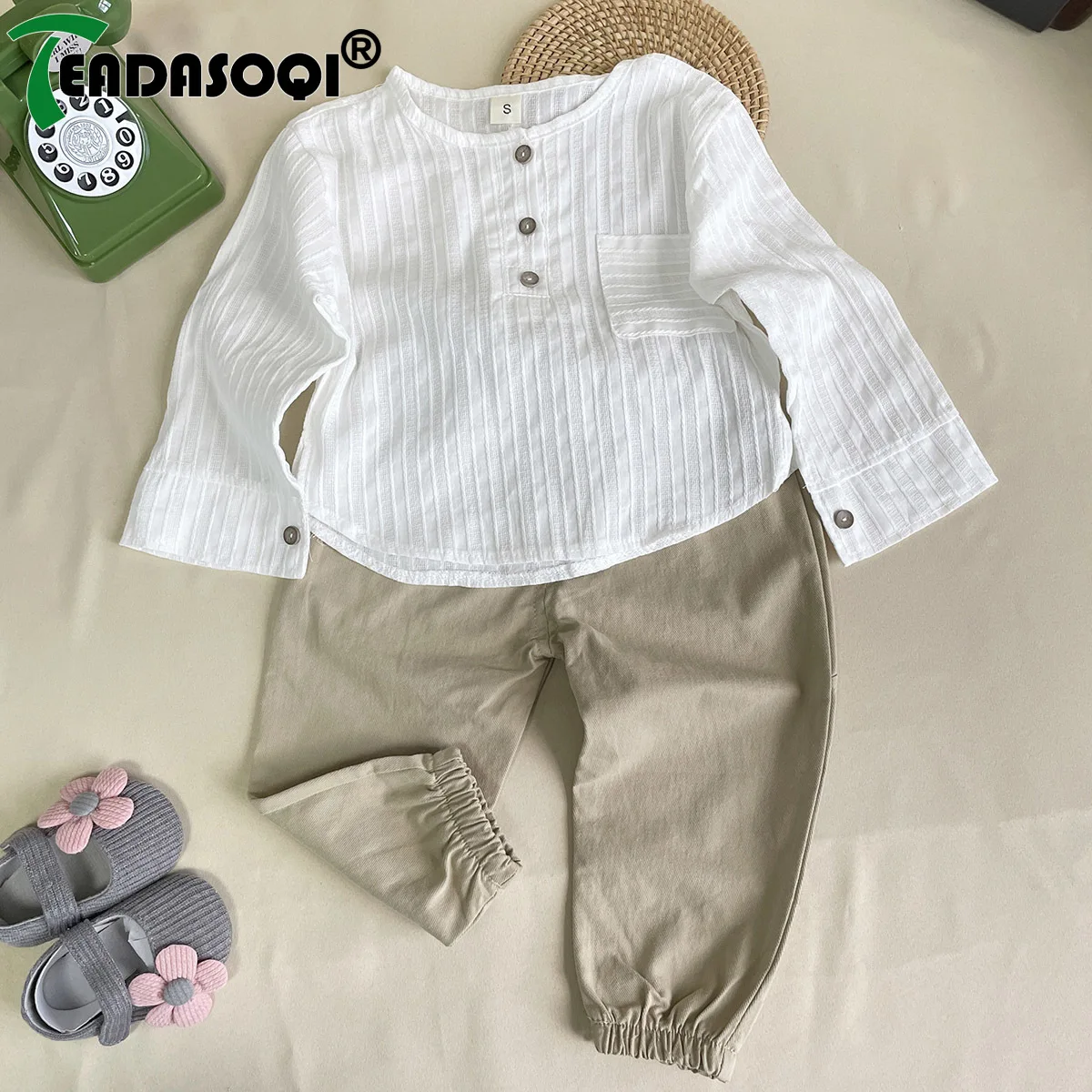 

Optimized 2023 Autumn Baby Boys Full Sleeve Solid Cotton/Linen Top Shirts Harem Pants Set Children's Casual Clothing 2pcs 6M-4Y