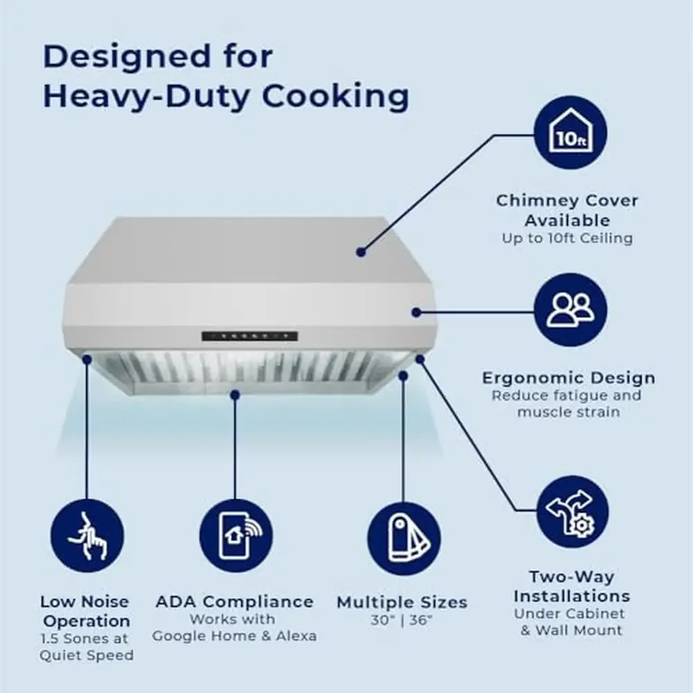 PRO500 Kitchen Range Hood Smart Control LED AC Motor 30