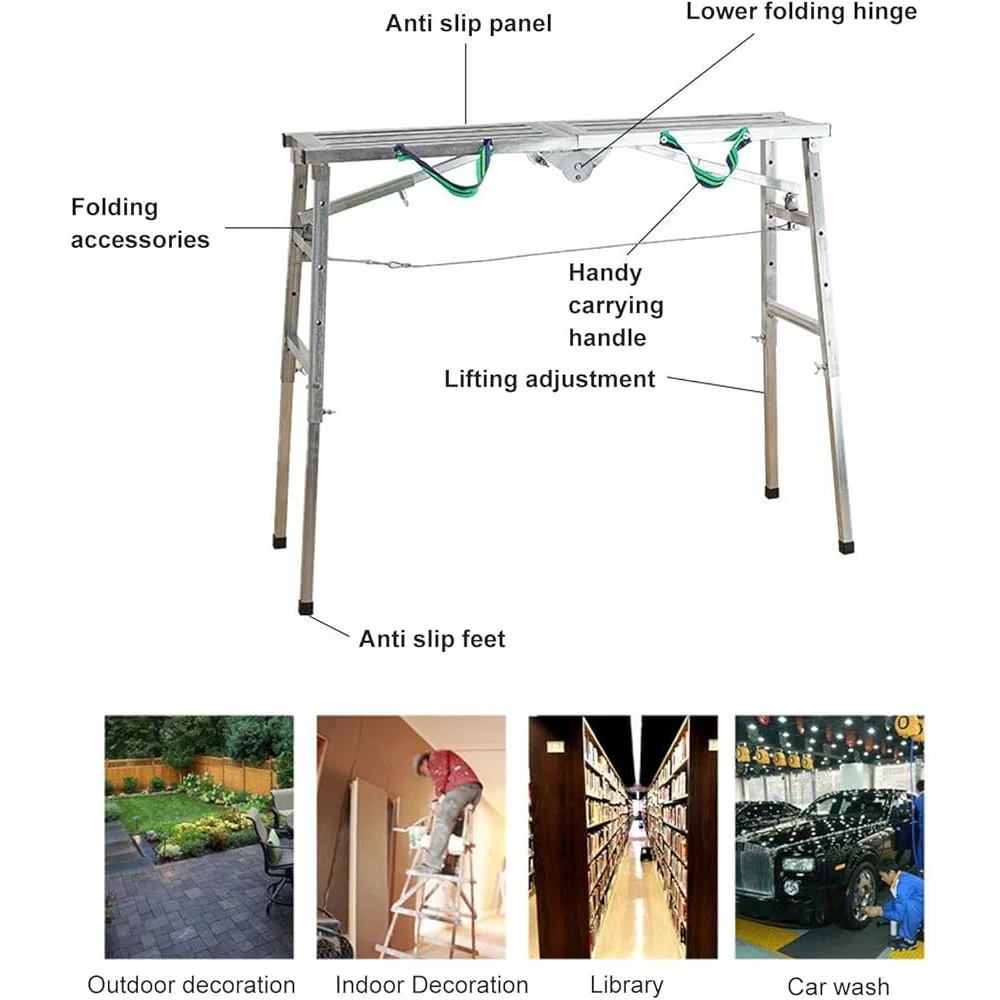 Adjustable Folding Work Platform Ladder Aluminum Scaffolding Step Ladder Max Load 200KG Portable Durable Bench Working
