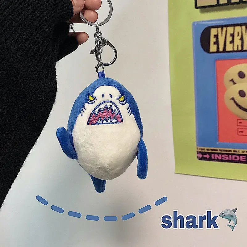 Cute Angry Shark Plush Keychain Soft Stuffed Animal Doll Pendant Backpack Charm Cartoon Shark Plush Keyring Decor Gift