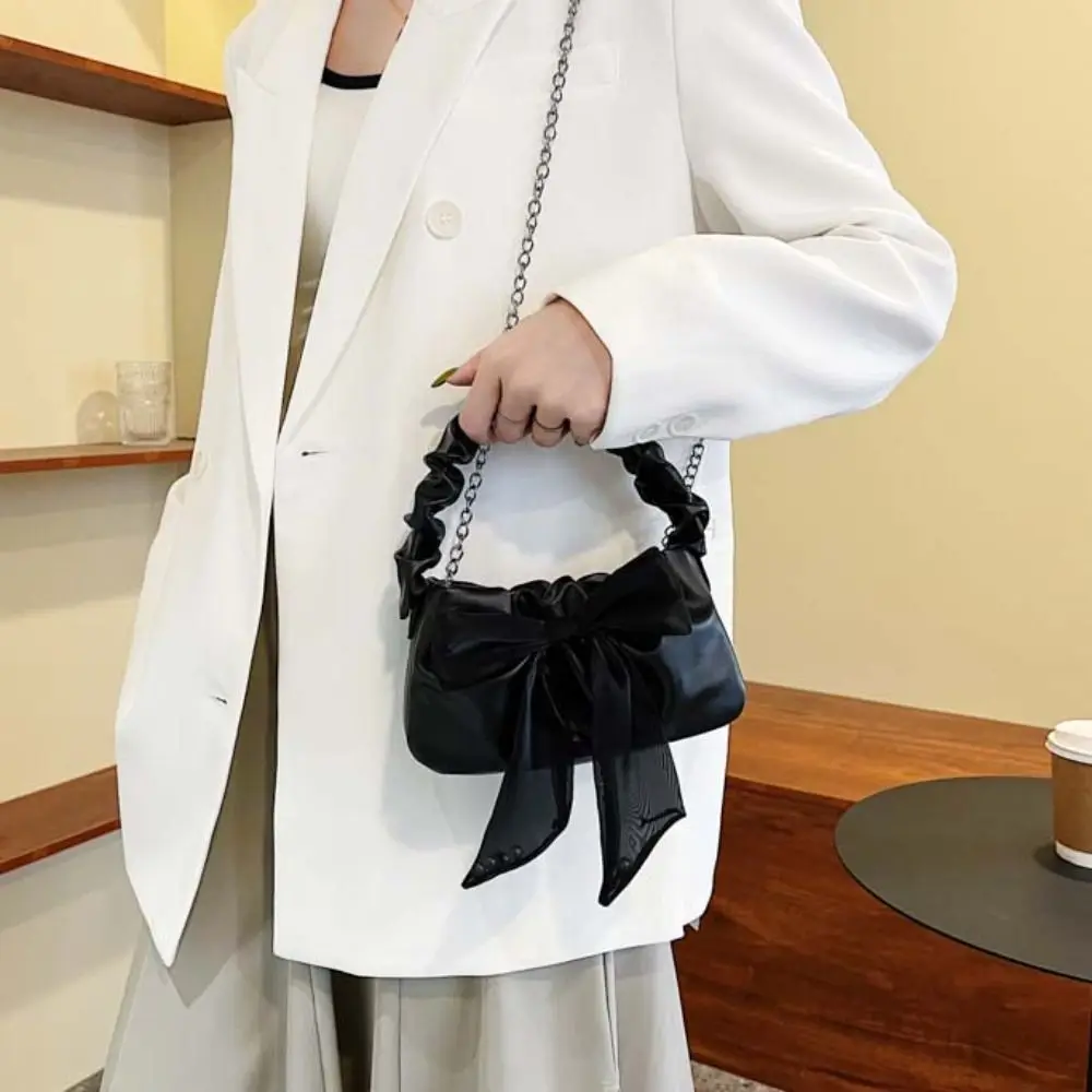 

Simple Solid Color PU Bow Crossbody Bag Mini Metal Chain INS Shoulder Bag Luxury Korean Style Fashion Underarm Bag Girls