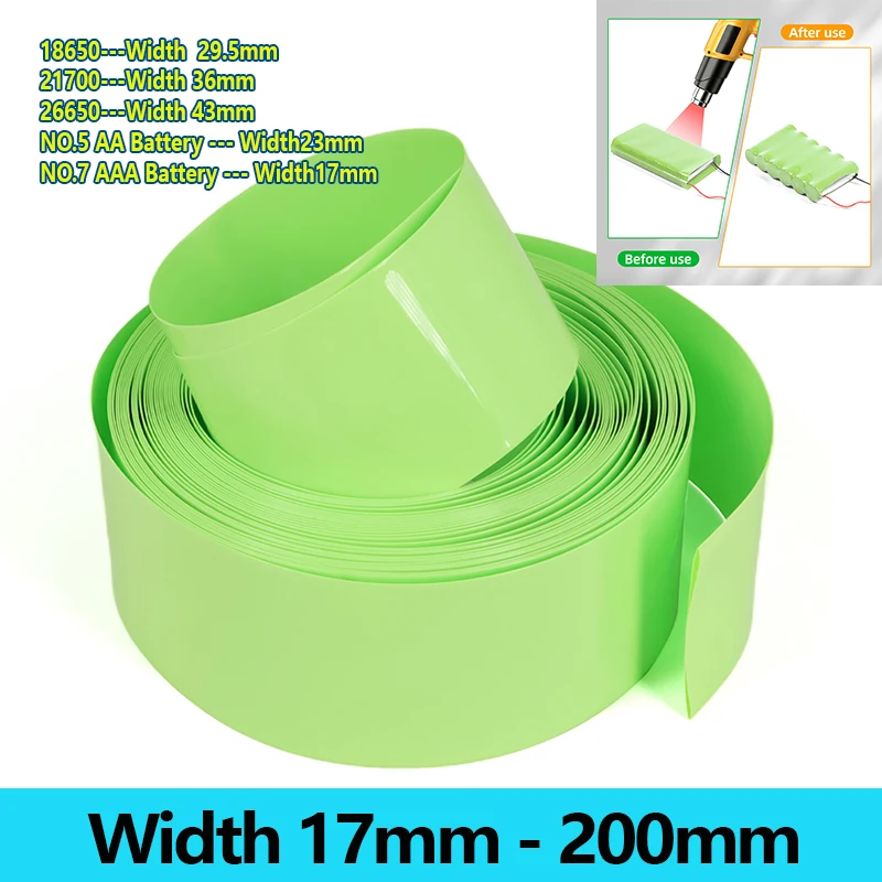 

Width 17mm ~ 200mm Fruit Green PVC Heat Shrink Tube 18650 Battery Pack Wrapping Sleeve Cable Protector Sleeve Lithium Film Case