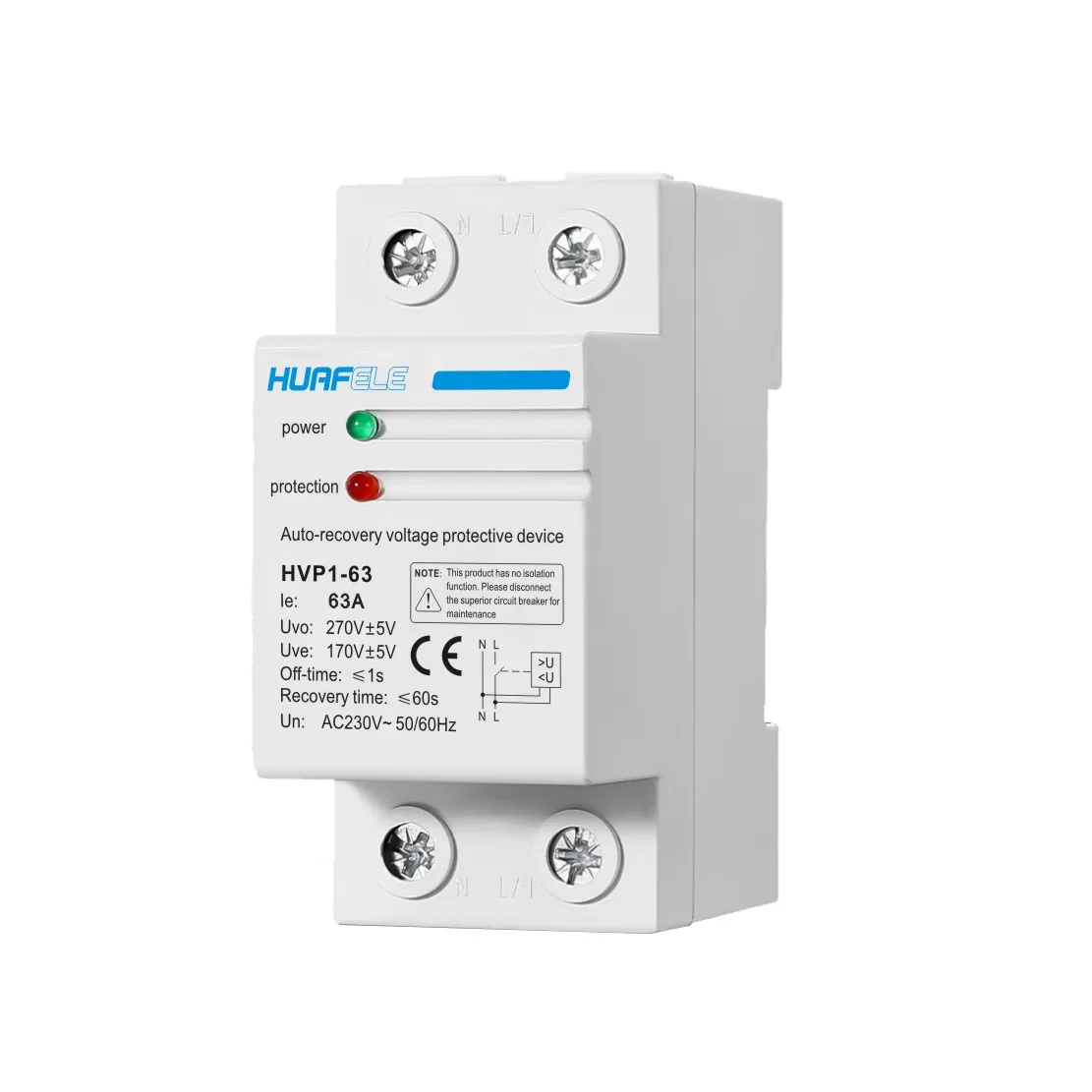 40A 63A 230V Din rail 2 LED automatic reconnect over voltage and under voltage protective device protector protection relay