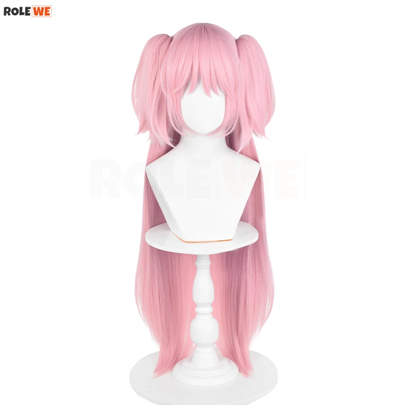 Kaname-Peluca de Cosplay Madoka para mujer, pelo sintético resistente al calor, color rosa largo con coletas, estilo Anime, con gorro