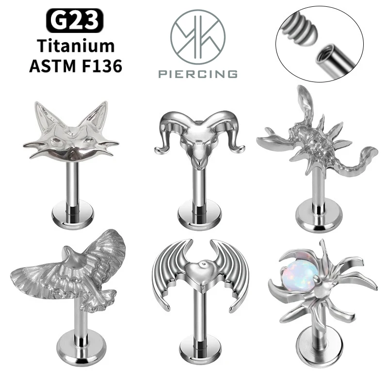 1 Pcs G23 Titanium Lip Piercing 16G Animal Labret Internal Thread Helix Tragus Cartilage Earrings Nose Studs Piercing Jewelry