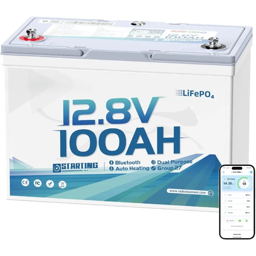 

12V 100Ah Bluetooth Dual-Purpose 900CCA Group27 Marine Battery, Starting Battery with Heating & Smart Power Retention