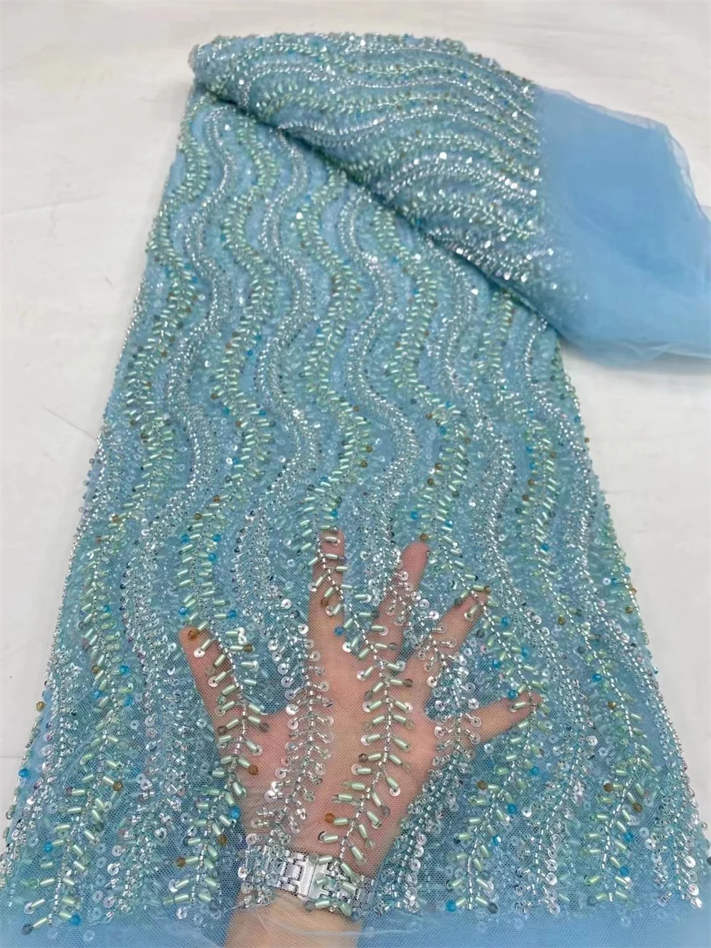 

Роскошные ткани, бусины, кружево, Африканское кружево, ткань 2024 5 ярдов, высокое качество, блестки, нигерийский Свадебный кружевной материал Asoebi