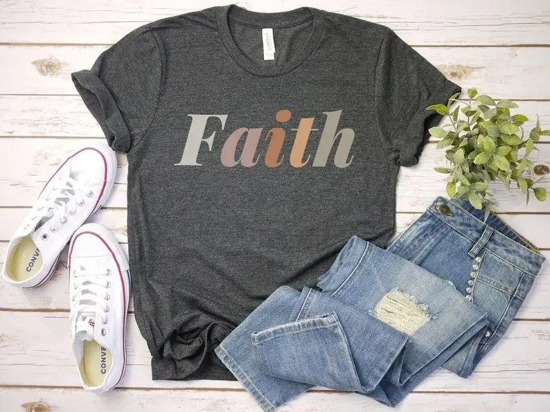 

Cute Modern Faith T-Shirt Religious Shirt Christian Shirt Fashsion Letter Cotton Female Clothing O Neck Short Sleeve Tees