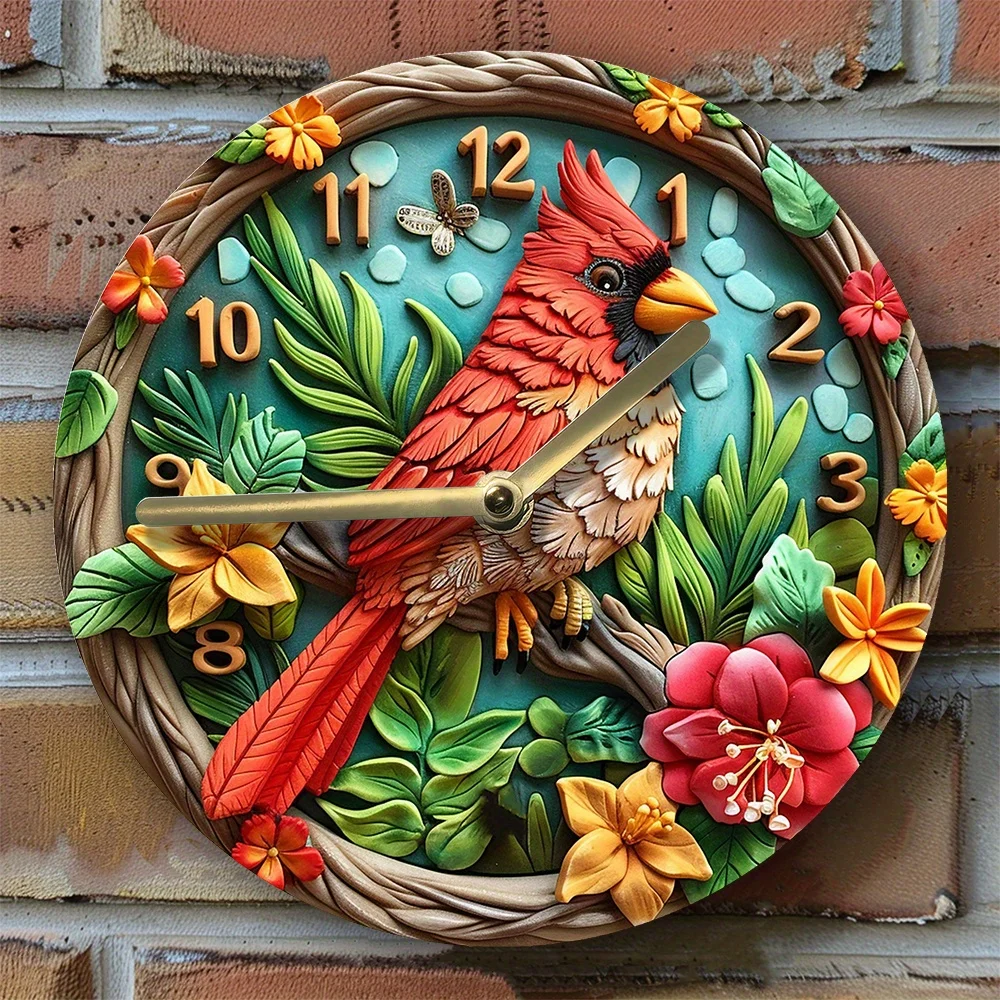 Silent Wall Clock with Cardinal Red Bird Design - Perfect for Autumn Bedroom Decor & Easter Gifts Wall Clock Modern Design